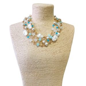 Artisan Tropical Pastel Jewel Tone & Pearl Bead Multi Strand Statement Necklace